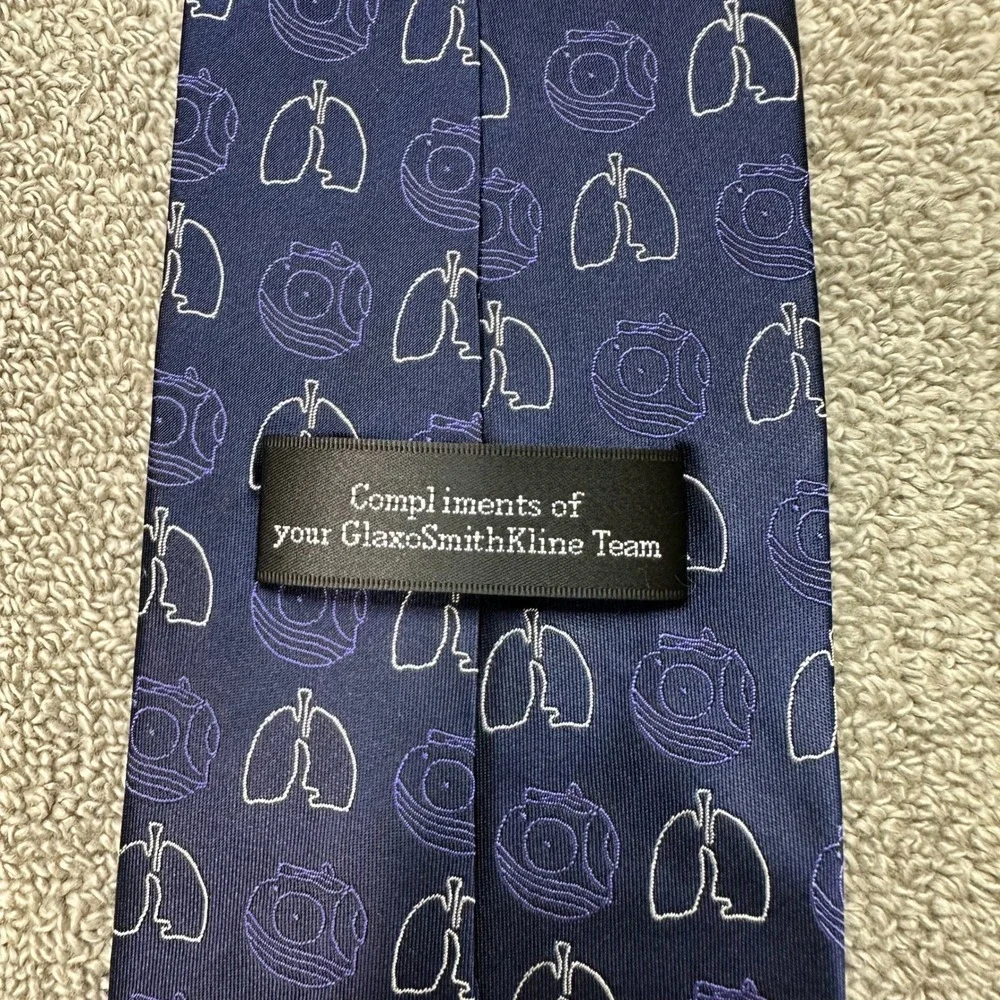 GlaxoSmithKline GSK Advair Diskus Lungs Silk Tie Navy Blue Medical Pharma Promo